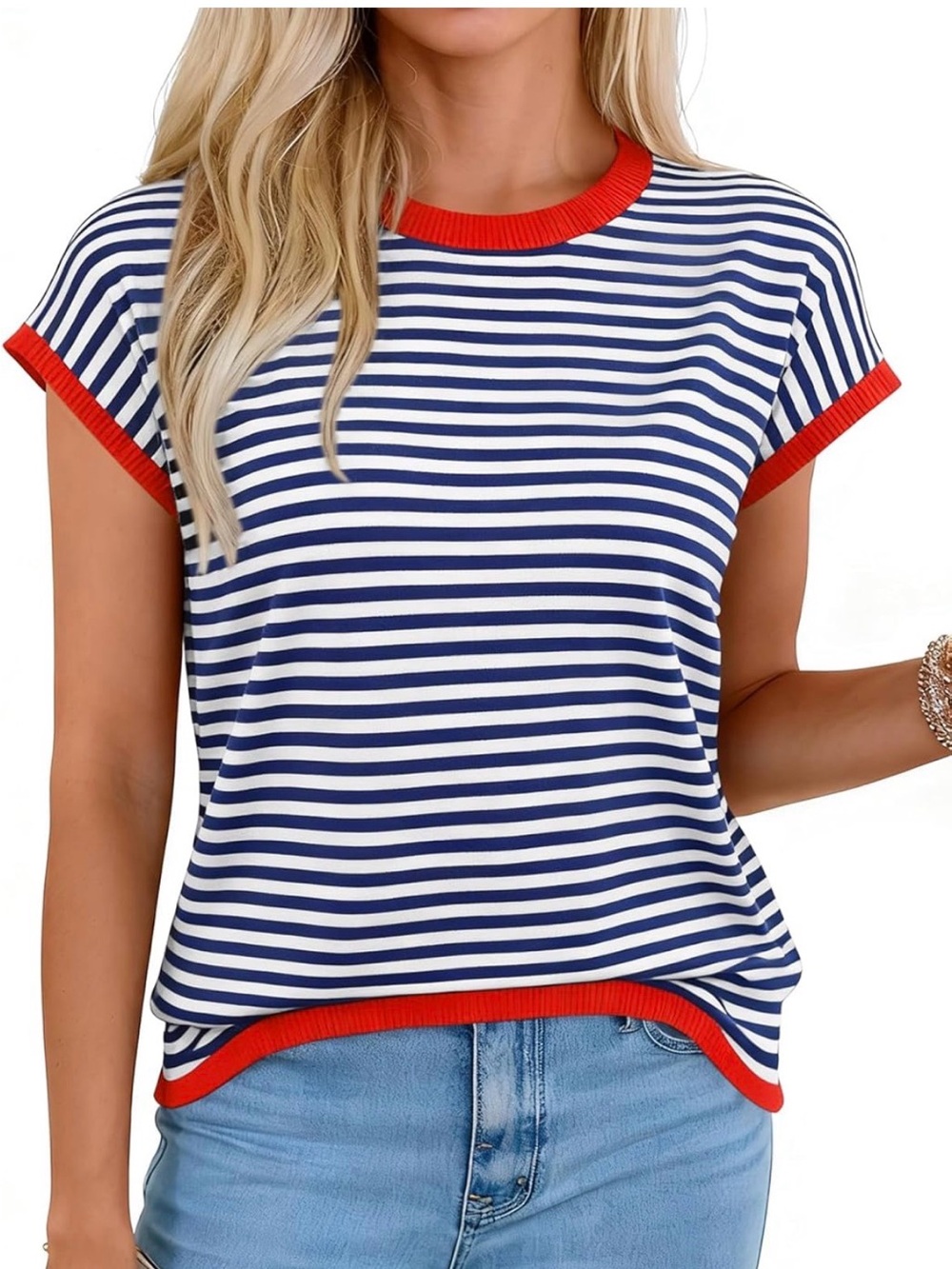 Cap Sleeve Striped Sweater Top